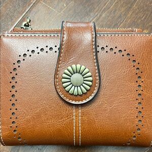 Brown Leather Wallet with Floral Detail